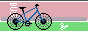 A 88 by 31 pixel button of a blue bike in a green NYC bike lane, separated from a red bus lane by a small and low concrete median.