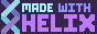 A 88x31 pixel button of a logo of the Helix text editor with text 'made with Helix'. The logo is an infinite DNA double-helix animated to move upwards constantly.
