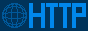 A 88 by 31 pixel button with the WWW globe icon on the left and large block text 'HTTP' on the right. The background is a dark blue, the globe is slightly lighter, and the text is a much lighter blue.