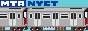 A 88 by 31 pixel animated button of a NYC subway R142 train continuously moving across the button. The text MTA in white with a blue background is followed by the text NYCT in that blue above the train. The sky is a light blue.